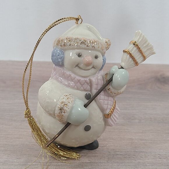 Vintage Lenox Jolly Snowman with Broom Ceramic Christmas Ornament - Picture 2 of 3